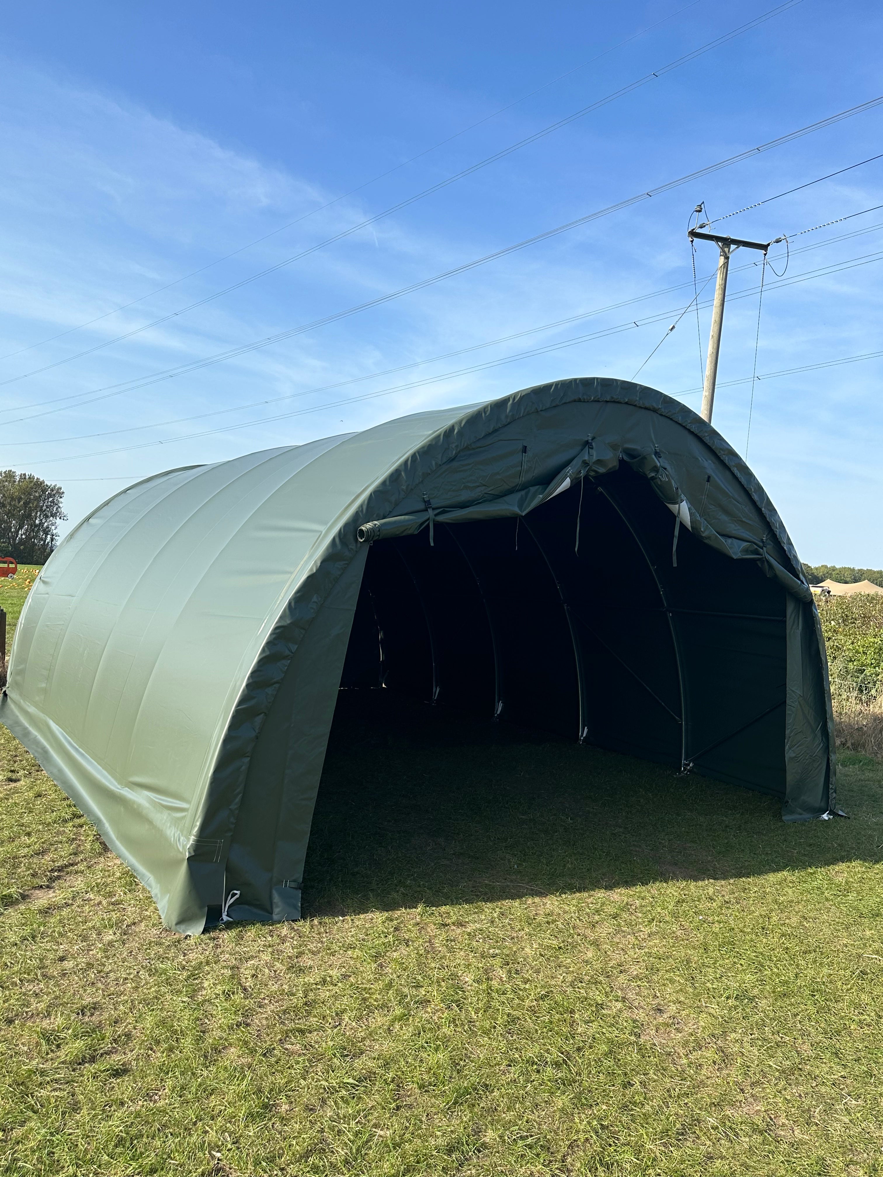 open front single trussed storage tent