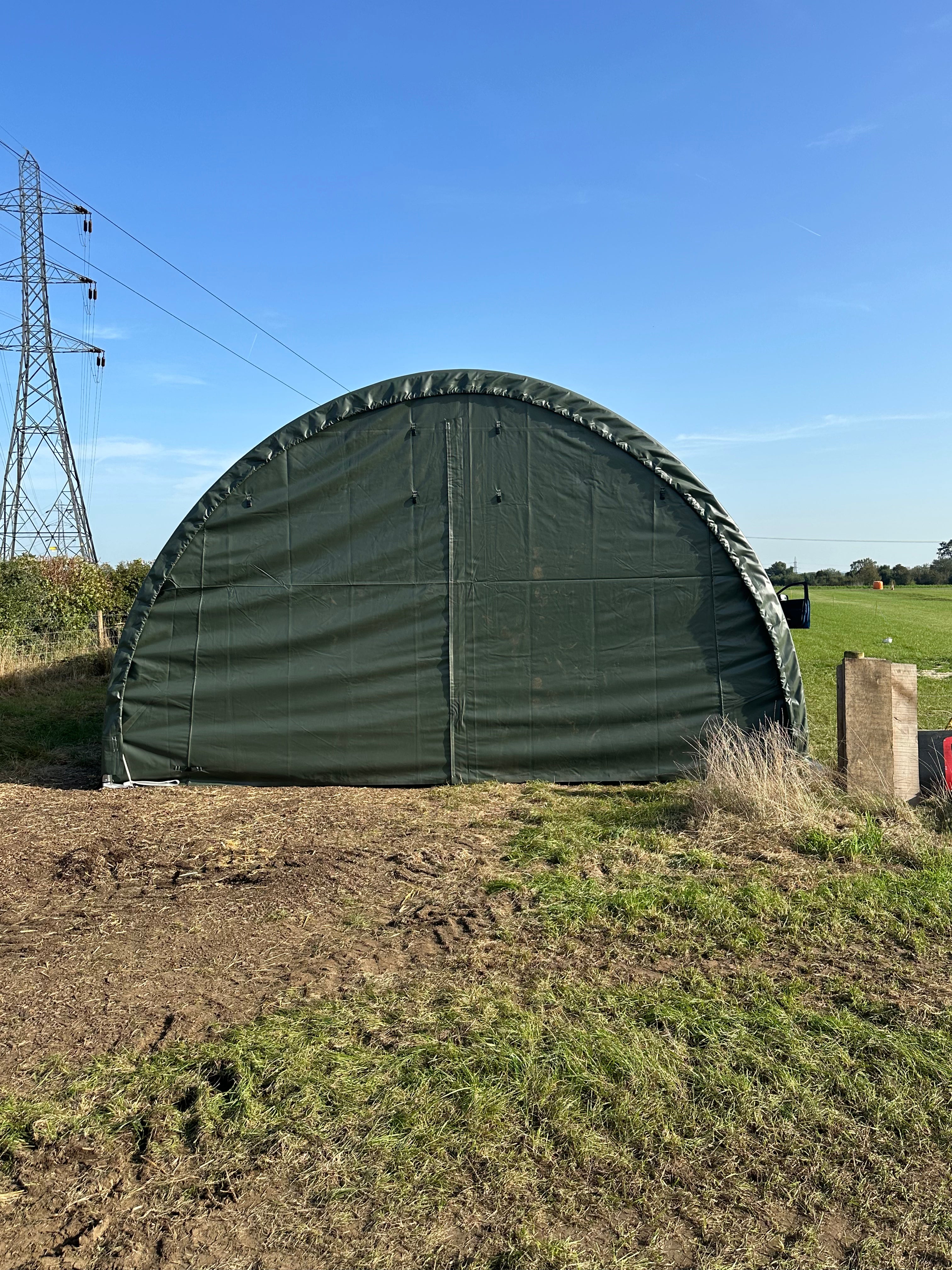 closed single trussed industrial storage tent