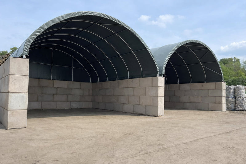 Twin Canopy Installation on Concrete Block Walls for Bulk Storage
